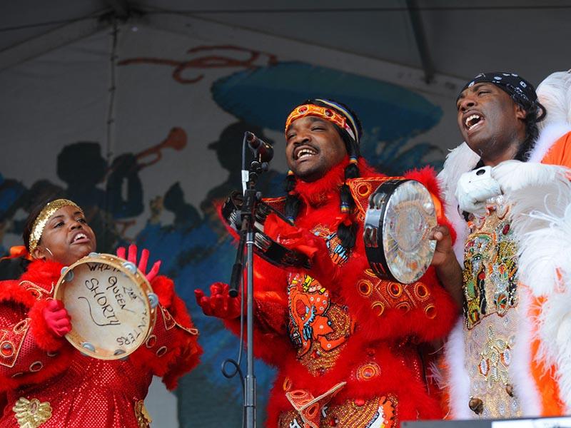 White Cloud Hunters Mardi Gras Indians on the Jazz & Heritage Stage at Jazz Fest