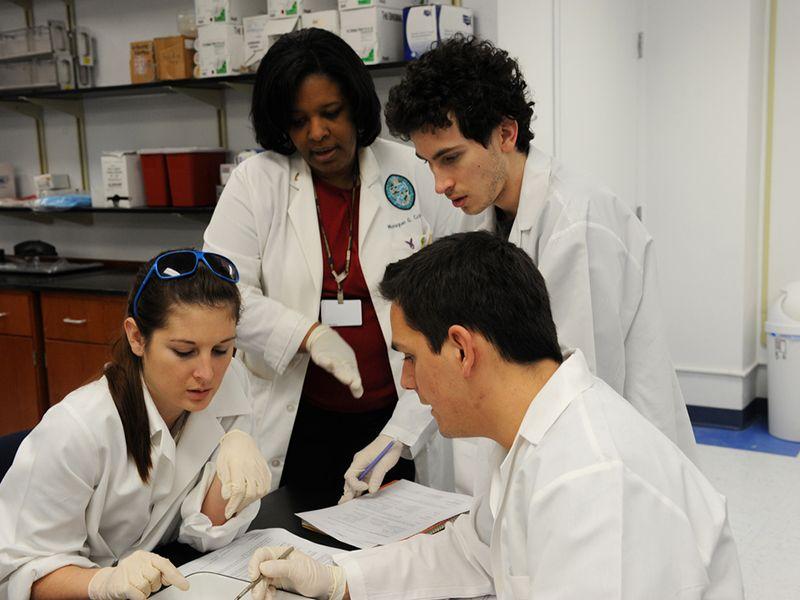 Graduate research students in lab