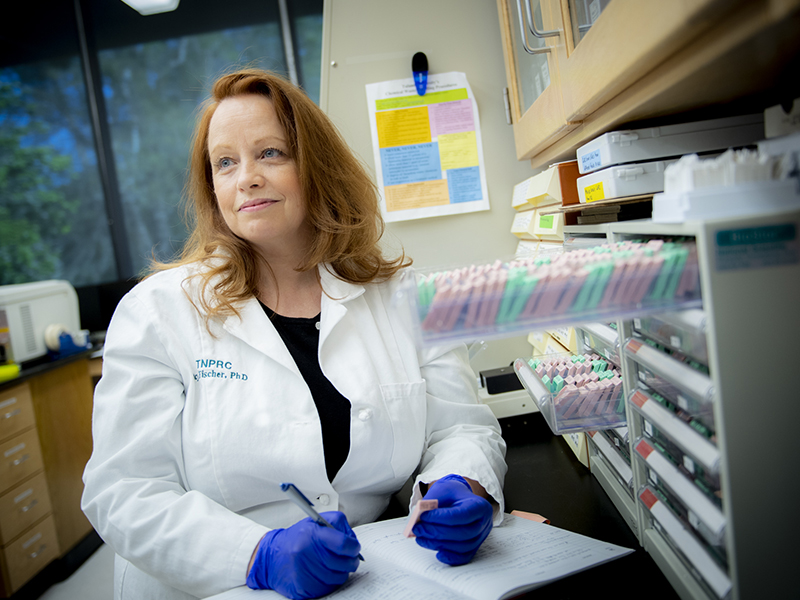 Tracy Fischer, Ph.D., lead investigator and associate professor of microbiology and immunology at the Tulane National Primate Research Center, investigates how COVID-19 affects the central nervous system.