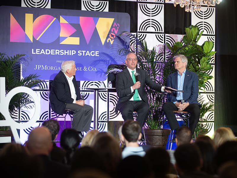 On the Leadership Stage at Gallier Hall during New Orleans Entrepreneur Week, Tulane professor Walter Isaacson, Louisiana Gov. John Bel Edwards and tech pioneer Steve Case discuss the "third wave" of the internet.