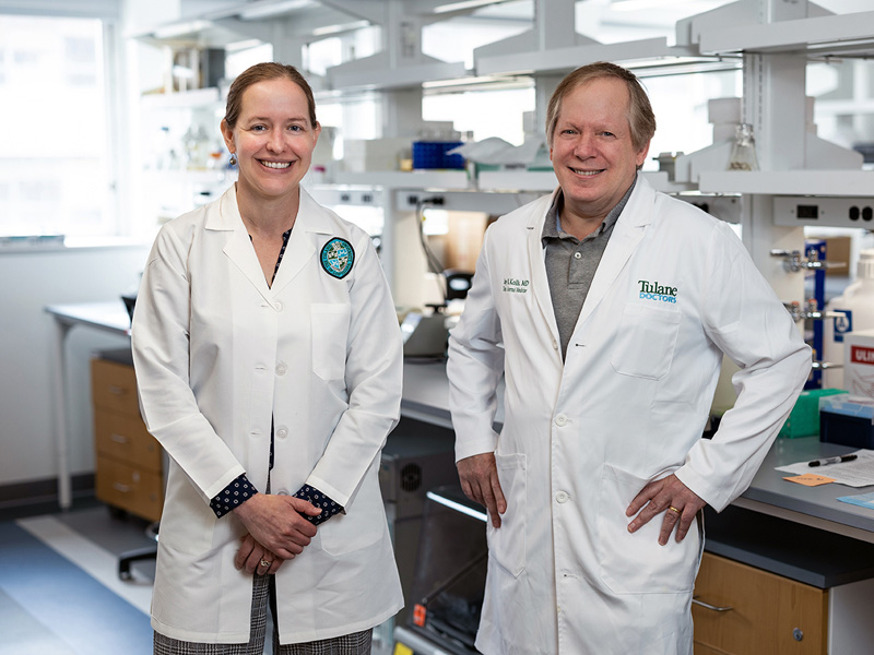 The vaccine’s inventors Elizabeth Norton, PhD, and Jay Kolls, MD.