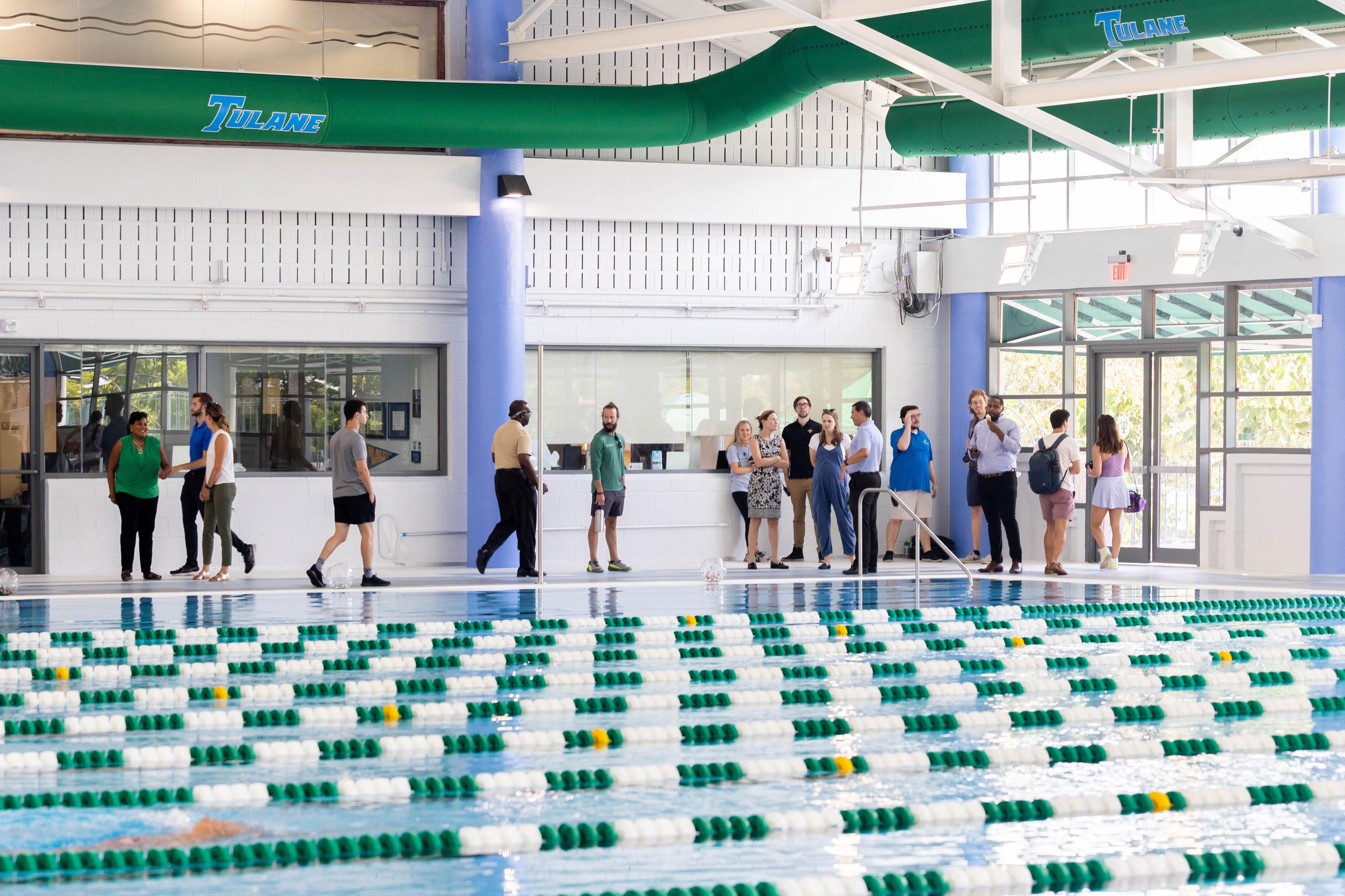 Tulane students, faculty and staff enjoy the natatorium opening at Tulane's Reily Student Recreation Center.