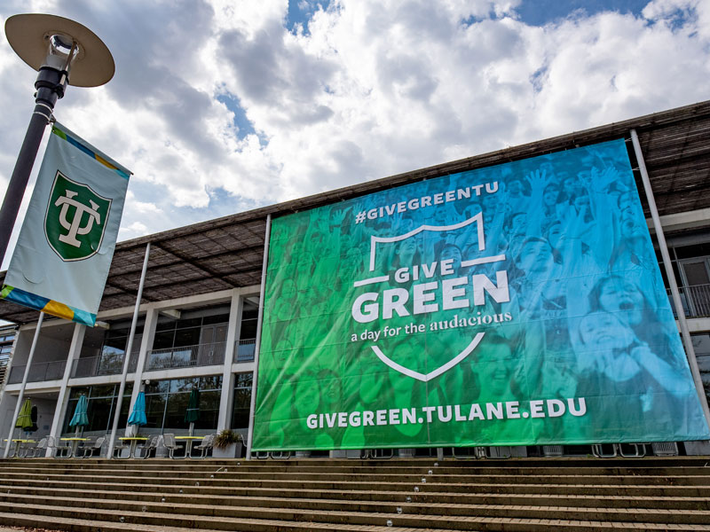 Banners on campus for Give Green event