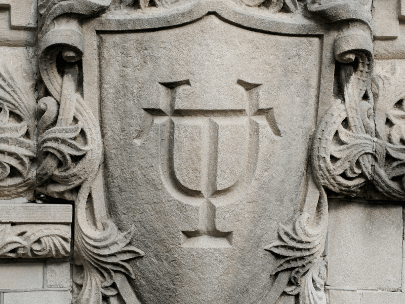 Tulane shield carved in stone