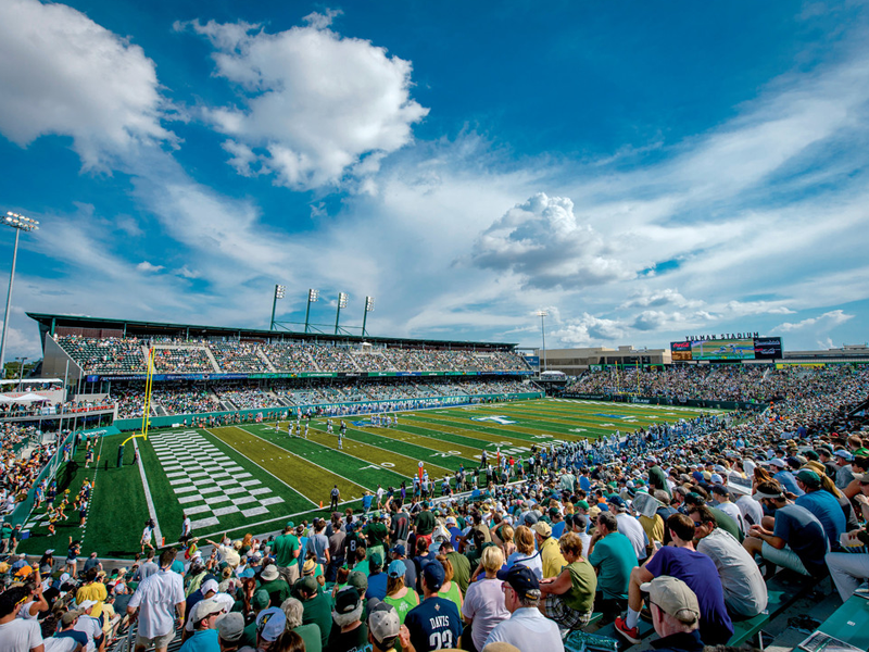 A crowd fills the stands in Yulman Stadium