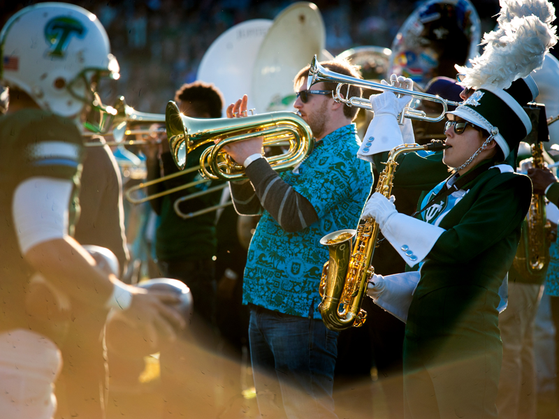 Alumni join the Tulane Marching Band to perform at Homecoming