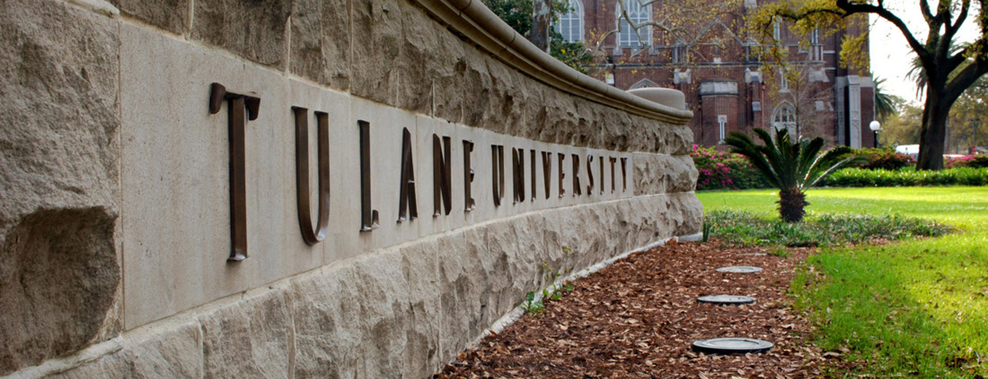 Tulane University signage in front of Gibson Hall