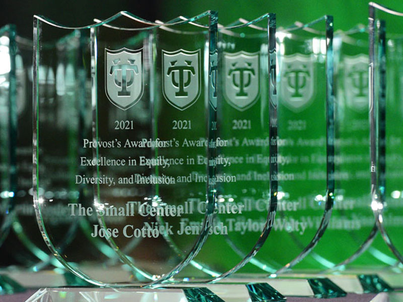 Research awards lined up on table