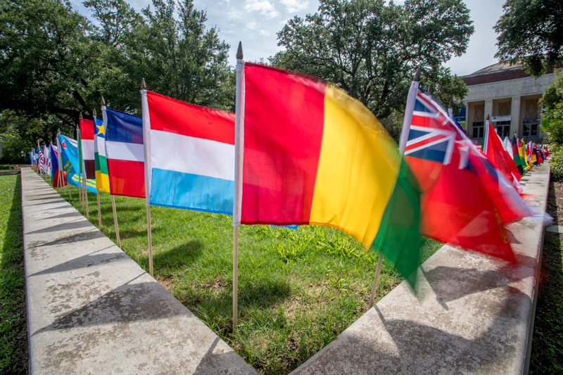 Flags on campus quad