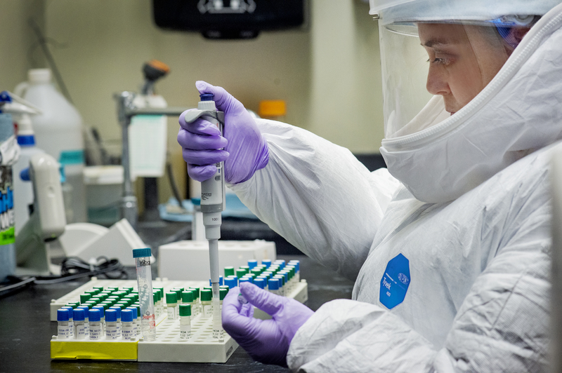 Researcher working on lab samples