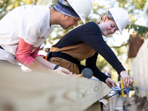 Two students work on Urban Build project